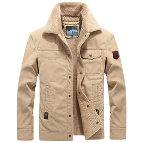 Jaqueta masculina sherpa premium bege forrada com interior térmico e design sofisticado para inverno