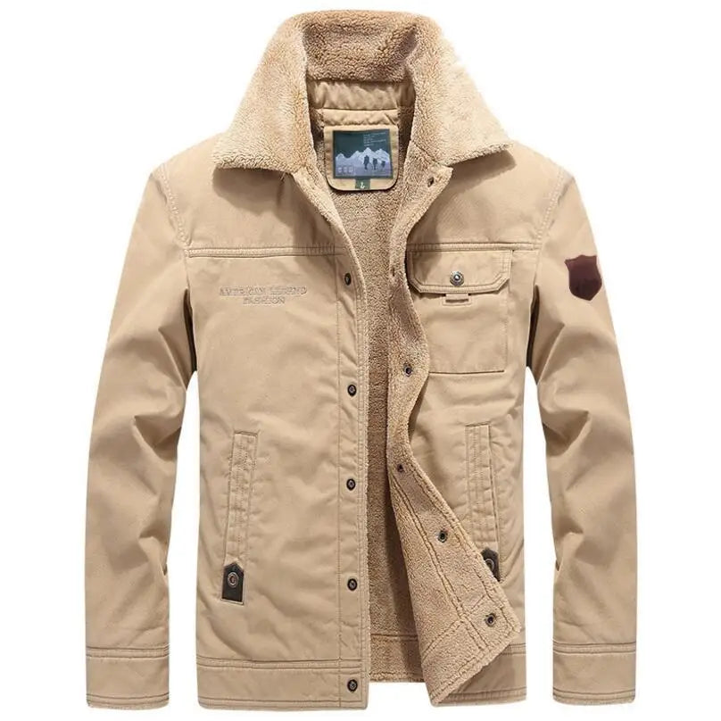 Jaqueta masculina sherpa premium bege forrada com interior térmico e design sofisticado para inverno