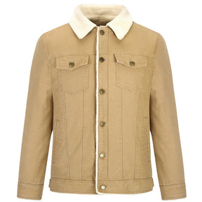 Jaqueta masculina sherpa premium verde militar forrada com gola térmica e design casual sofisticado