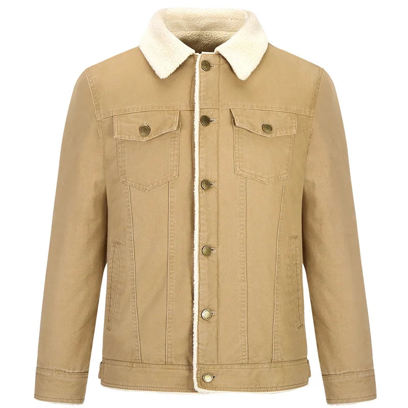 Jaqueta masculina sherpa premium verde militar forrada com gola térmica e design casual sofisticado