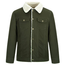 Jaqueta masculina sherpa premium verde militar forrada com gola térmica e design casual sofisticado