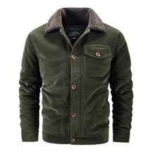 Jaqueta masculina em veludo cotelê grafite forrada com gola sherpa premium para inverno