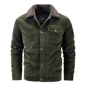 Jaqueta masculina em veludo cotelê grafite forrada com gola sherpa premium para inverno