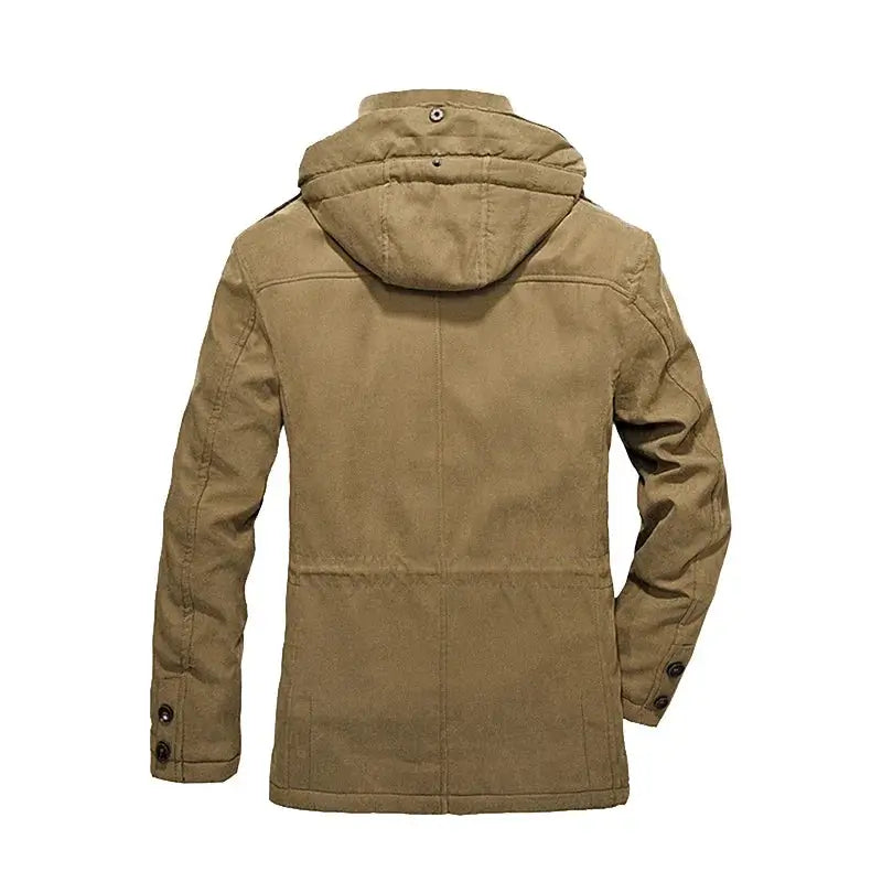 Jaqueta parka masculina térmica com capuz removível e forro interno quente