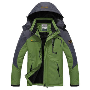 Jaqueta masculina vermelha e cinza com interior peluciado térmico e capuz para inverno e aventuras outdoor.