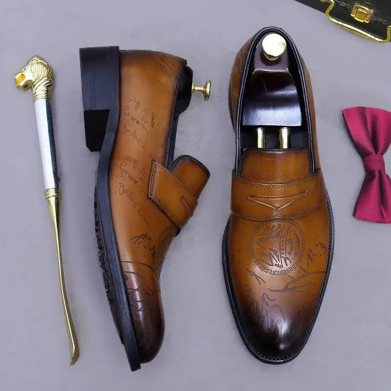 Sapato Masculino Mocassim Em Couro Gravado