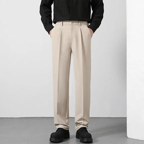 Calça masculina estilo coreano com corte reto, caimento elegante e visual business casual para uso diário