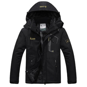 Jaqueta masculina vermelha e cinza com interior peluciado térmico e capuz para inverno e aventuras outdoor.