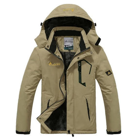 Jaqueta masculina vermelha e cinza com interior peluciado térmico e capuz para inverno e aventuras outdoor.