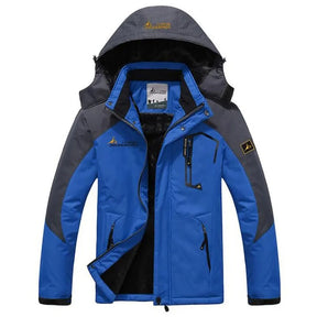 Jaqueta masculina vermelha e cinza com interior peluciado térmico e capuz para inverno e aventuras outdoor.