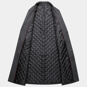 Sobretudo masculino slim premium com forro térmico acolchoado, design elegante e comprimento alongado para inverno