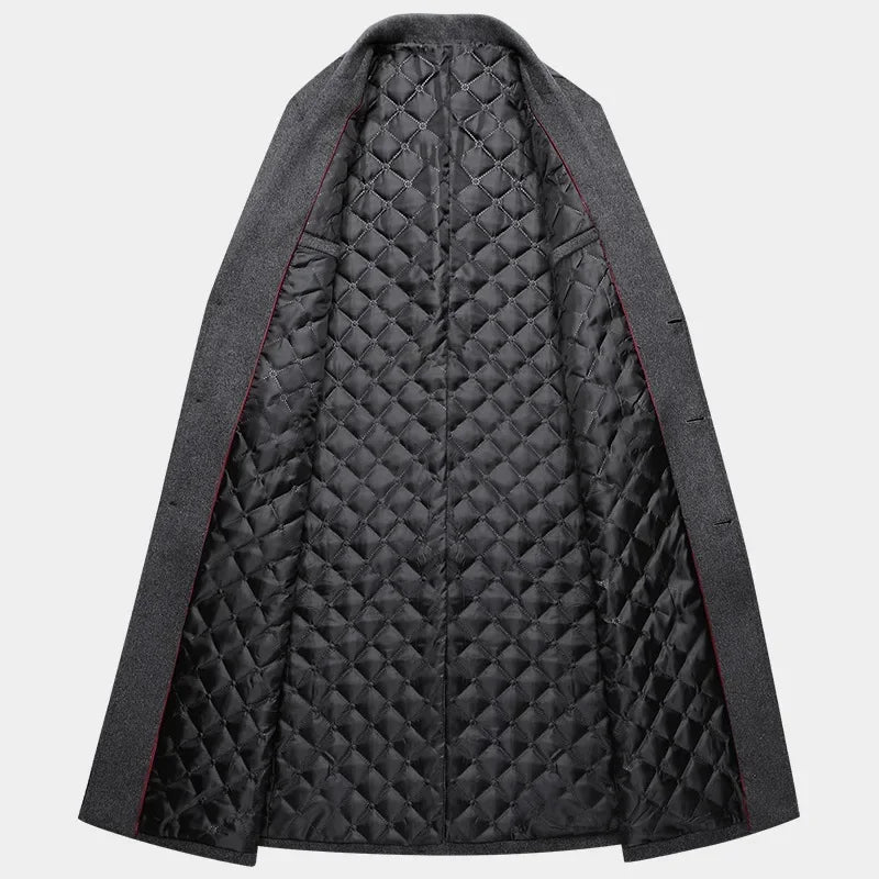 Sobretudo masculino slim premium com forro térmico acolchoado, design elegante e comprimento alongado para inverno