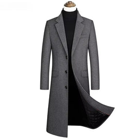 Sobretudo masculino slim premium com forro térmico acolchoado, design elegante e comprimento alongado para inverno