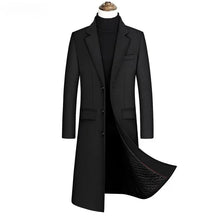 Sobretudo masculino preto slim premium com forro térmico acolchoado, design elegante e comprimento alongado para inverno
