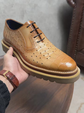 Sapato social Oxford brogue masculino premium texturizado com solado tratorado sofisticado