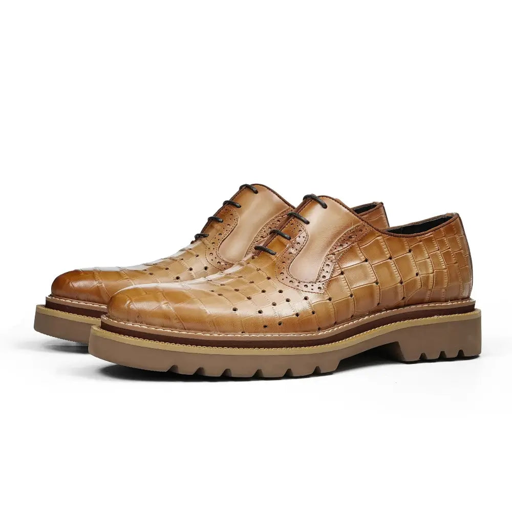 Sapato social Oxford brogue masculino premium texturizado com solado tratorado sofisticado