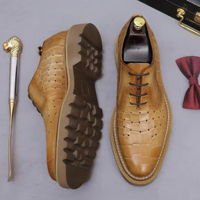 Sapato social Oxford brogue masculino premium texturizado com solado tratorado sofisticado