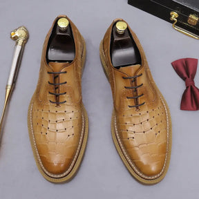 Sapato social Oxford brogue masculino premium texturizado com solado tratorado sofisticado