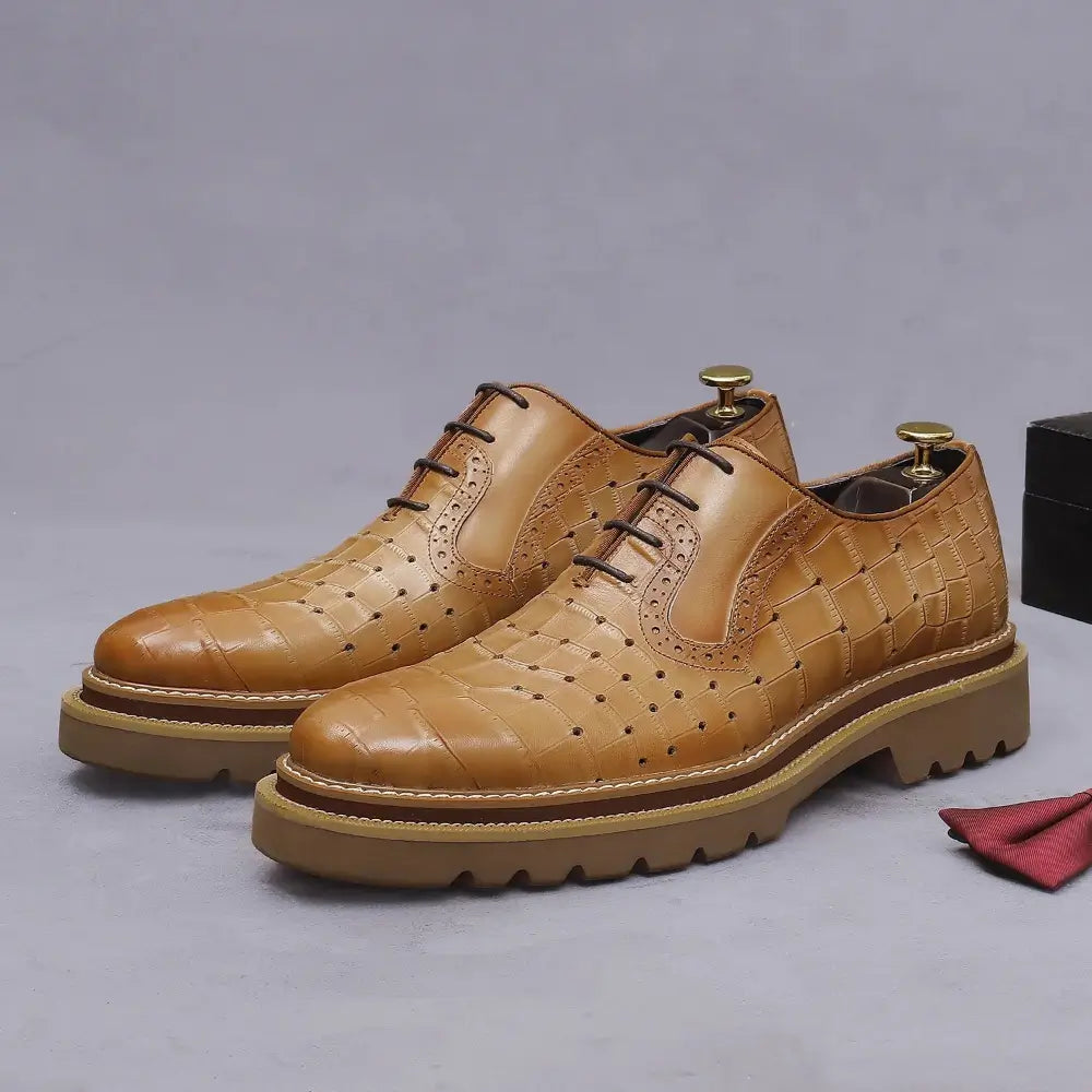 Sapato social Oxford brogue masculino premium texturizado com solado tratorado sofisticado