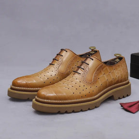 Sapato social Oxford brogue masculino premium texturizado com solado tratorado sofisticado