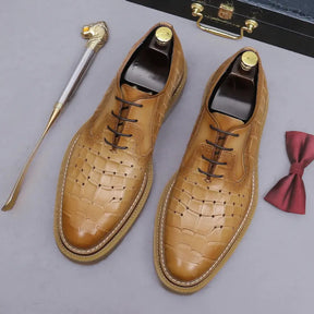 Sapato social Oxford brogue masculino premium texturizado com solado tratorado sofisticado