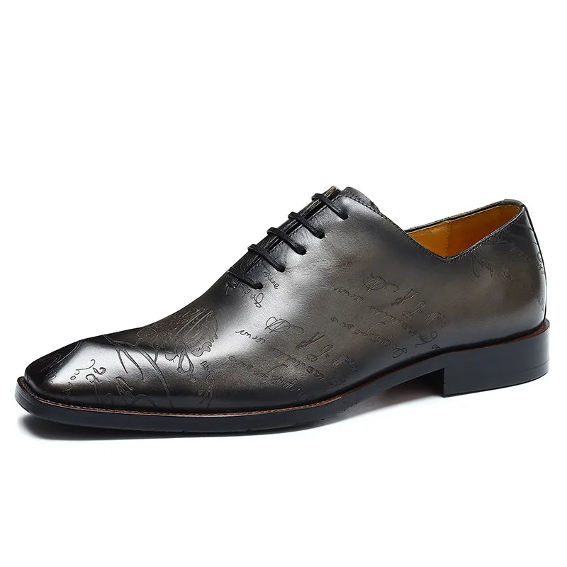 Sapato social Oxford masculino premium com gravação artística exclusiva e acabamento sofisticado de luxo