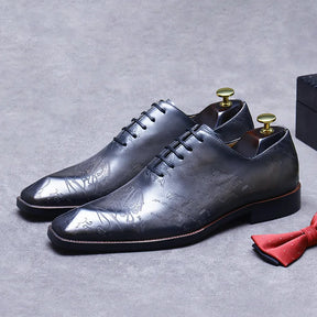 Sapato social Oxford masculino premium com gravação artística exclusiva e acabamento sofisticado de luxo