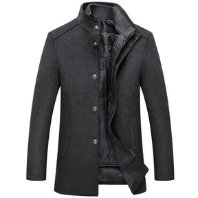 sobretudo masculino lã premium com forro removível gola alta inverno