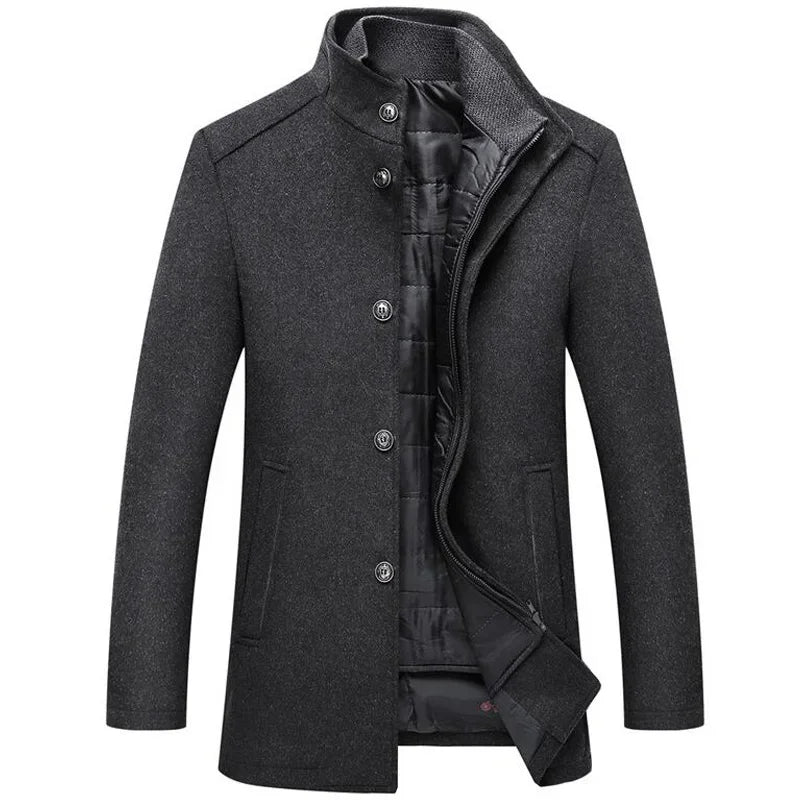 sobretudo masculino lã premium com forro removível gola alta inverno