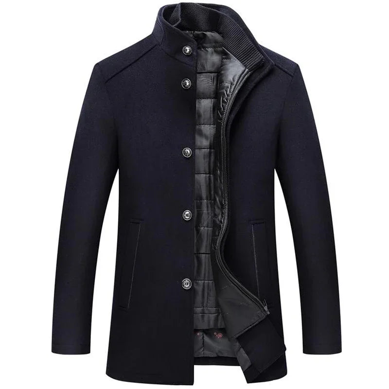 sobretudo masculino lã premium com forro removível gola alta inverno