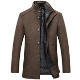 sobretudo masculino marrom lã premium com forro removível gola alta inverno