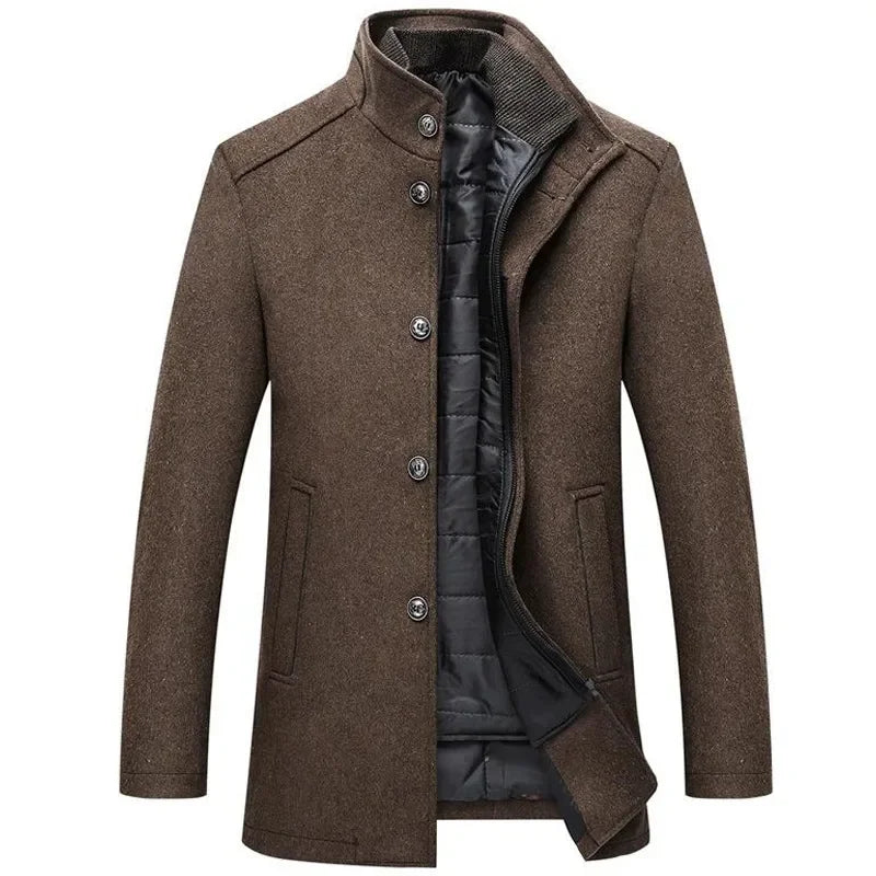 sobretudo masculino marrom lã premium com forro removível gola alta inverno
