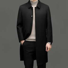 Sobretudo masculino de lã premium com fechamento frontal por botões e design elegante para inverno