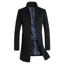 Sobretudo masculino de lã slim fit com gola padre elegante e corte alongado sofisticado para inverno