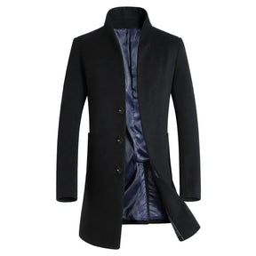 Sobretudo masculino de lã slim fit com gola padre elegante e corte alongado sofisticado para inverno