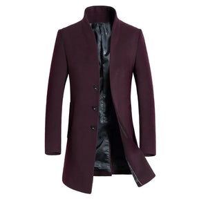 Sobretudo masculino de lã slim fit com gola padre elegante e corte alongado sofisticado para inverno