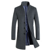 Sobretudo masculino de lã slim fit com gola padre elegante e corte alongado sofisticado para inverno