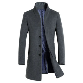 Sobretudo masculino de lã slim fit com gola padre elegante e corte alongado sofisticado para inverno
