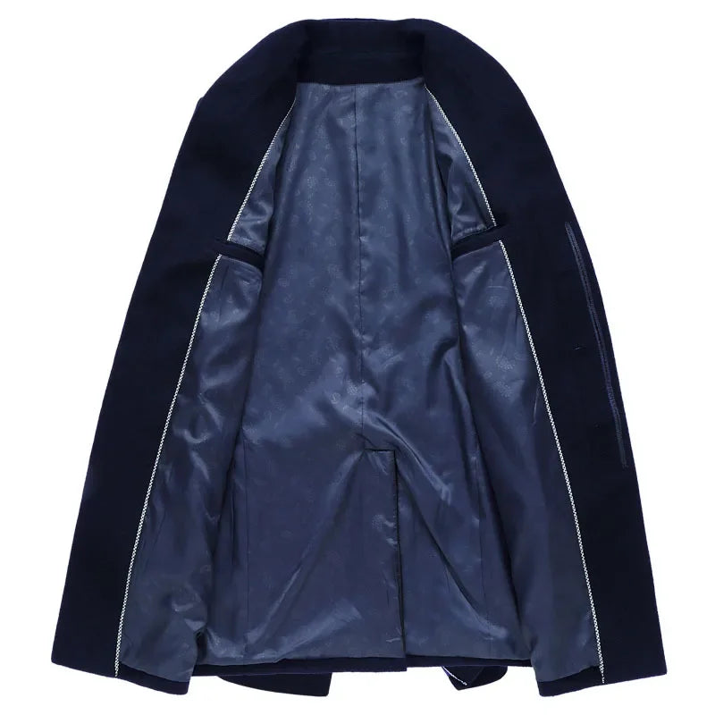 Sobretudo masculino de lã slim fit com gola padre elegante e corte alongado sofisticado para inverno