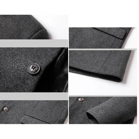 Sobretudo masculino de lã premium  com gola padre e design elegante para inverno e ocasiões sofisticadas