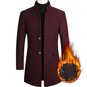 Sobretudo masculino de lã premium  com gola padre e design elegante para inverno e ocasiões sofisticadas