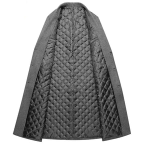 Sobretudo masculino extra alongado de lã premium com forro térmico acolchoado e design elegante para inverno