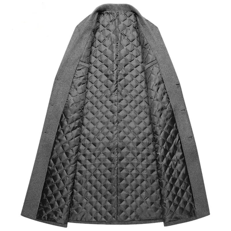 Sobretudo masculino extra alongado de lã premium com forro térmico acolchoado e design elegante para inverno