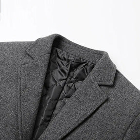 Sobretudo masculino extra alongado de lã premium com forro térmico acolchoado e design elegante para inverno