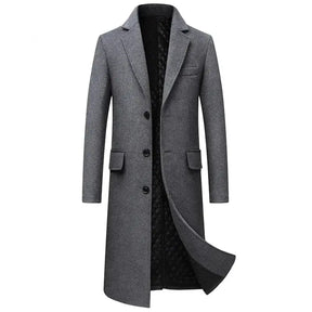 Sobretudo masculino extra alongado de lã premium com forro térmico acolchoado e design elegante para inverno