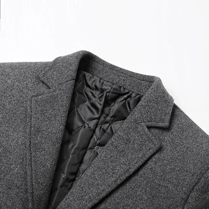 Sobretudo masculino extra alongado de lã premium com forro térmico acolchoado e design elegante para inverno