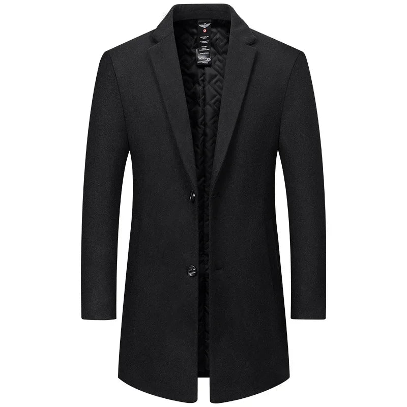 Sobretudo masculino de lã premium com forro térmico acolchoado e design elegante para inverno