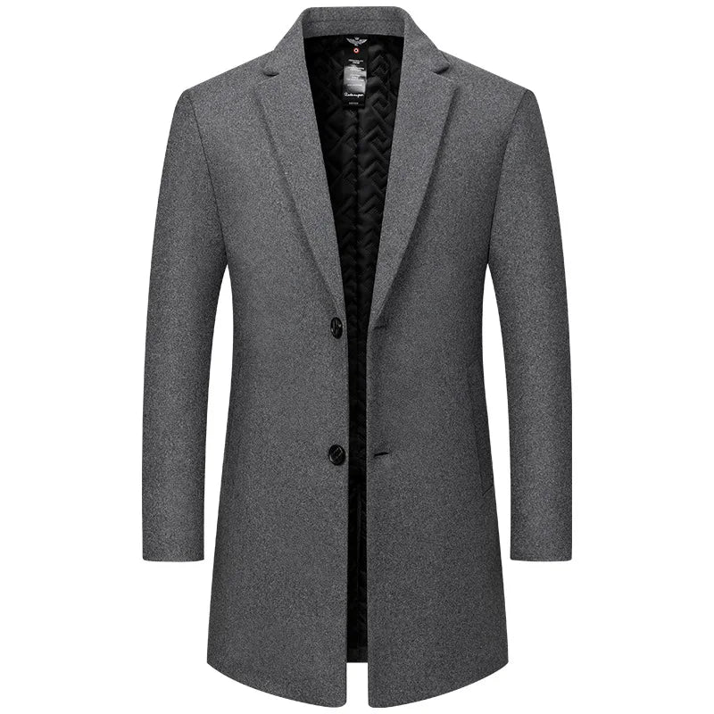 Sobretudo masculino de lã premium com forro térmico acolchoado e design elegante para inverno