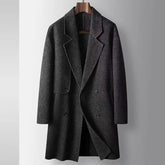 Sobretudo masculino de lã premium com fechamento transpassado duplo, lapela ampla e design elegante para inverno