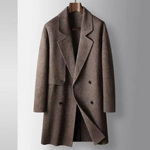 Sobretudo masculino de lã premium com fechamento transpassado duplo, lapela ampla e design elegante para inverno